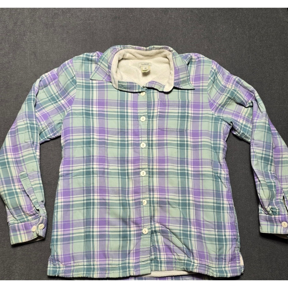 L.L.Bean Womens XS Plaid Flannel Shirt‎ Jacket Fleece Lined Button Up 285013